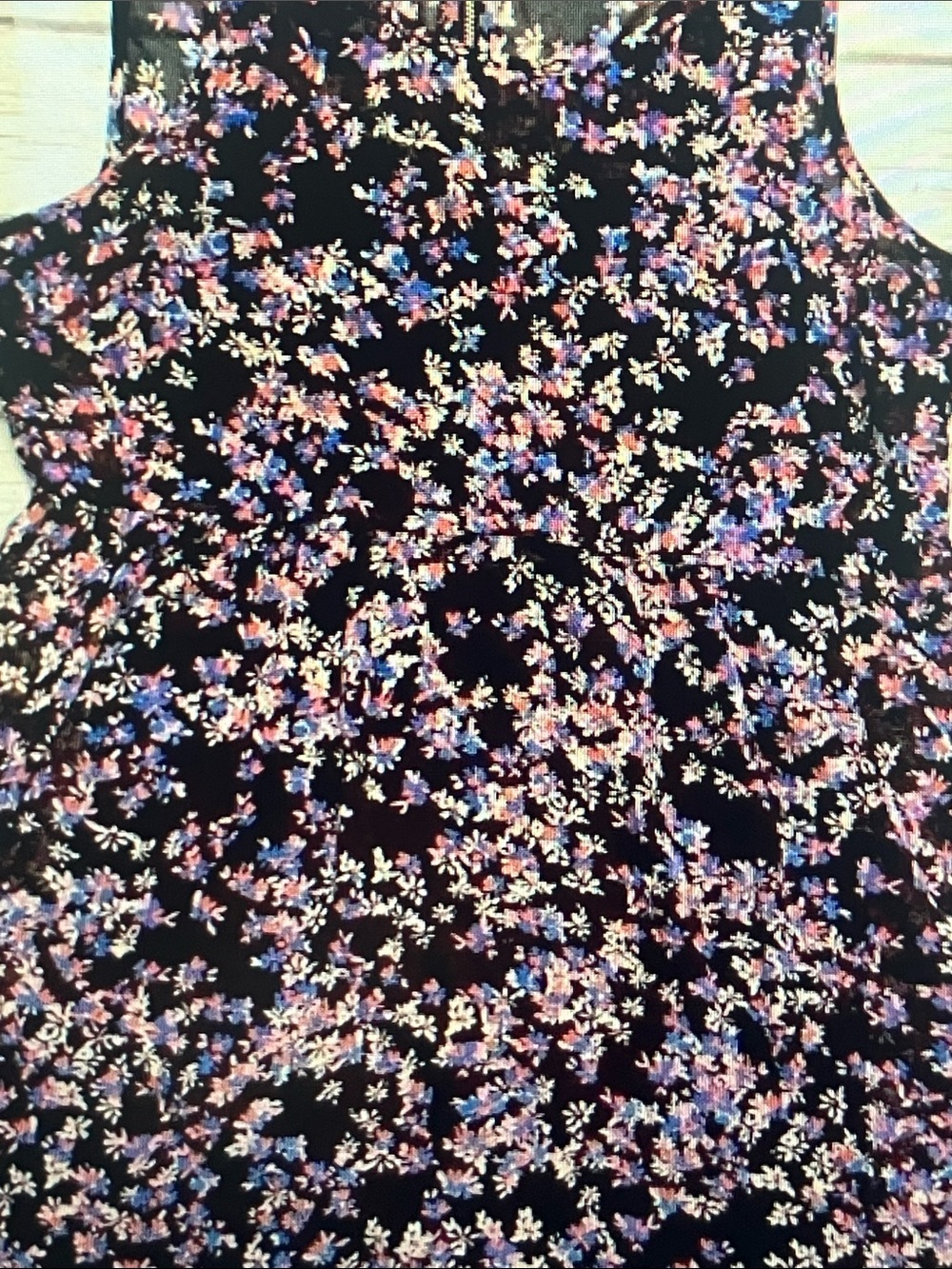 Express Black Sleeveless Mini Dress with Pink & Blue Floral Print